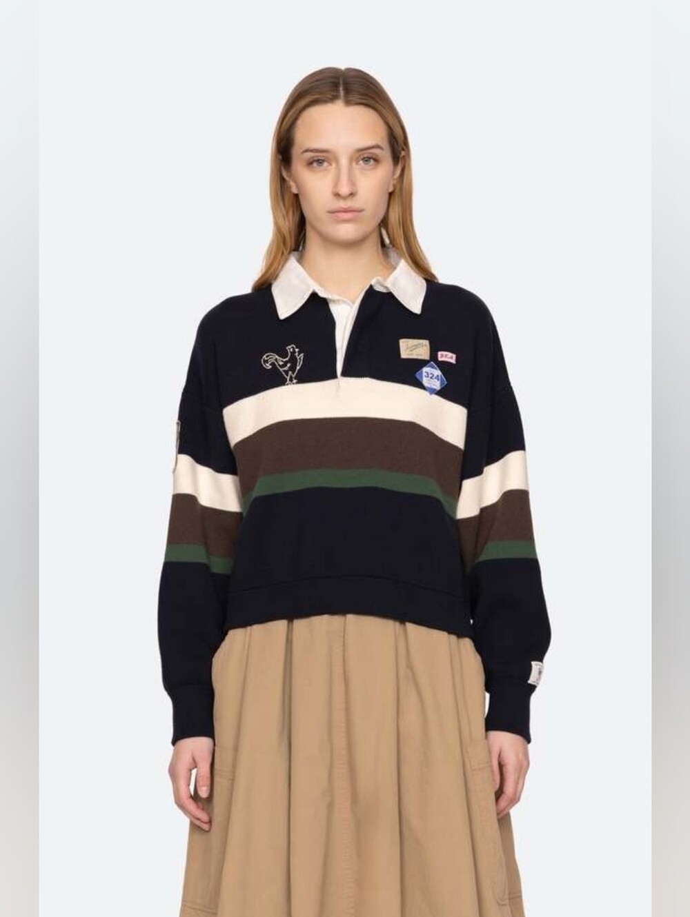 Sea New York Arther Varsity Rugby Shirt Cashmere Cotton Navy XS